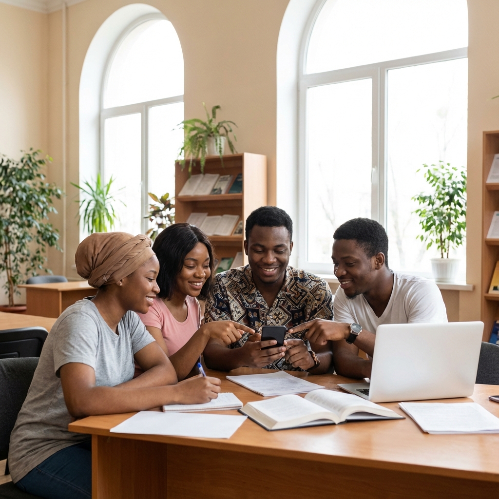 Students studying together with shared notes
